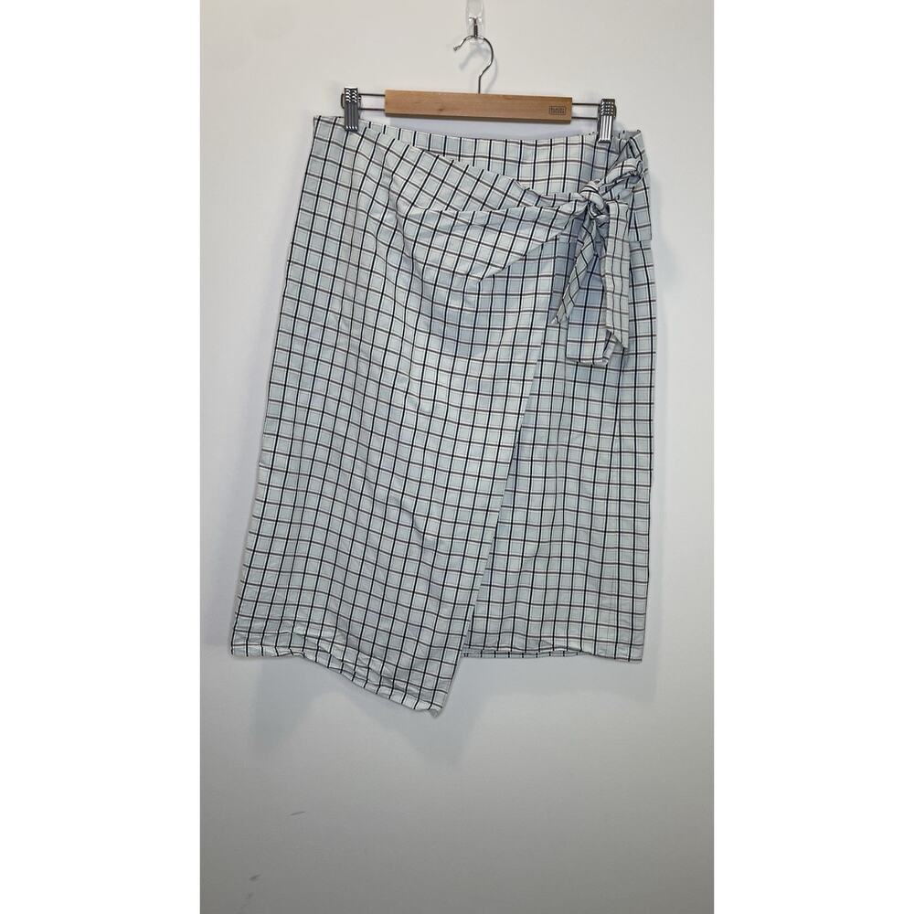 Tibi Elliot Checked Wrap Asymmetrical Viscose Blend Banded Waist Skirt Size 10 - Picture 5 of 12